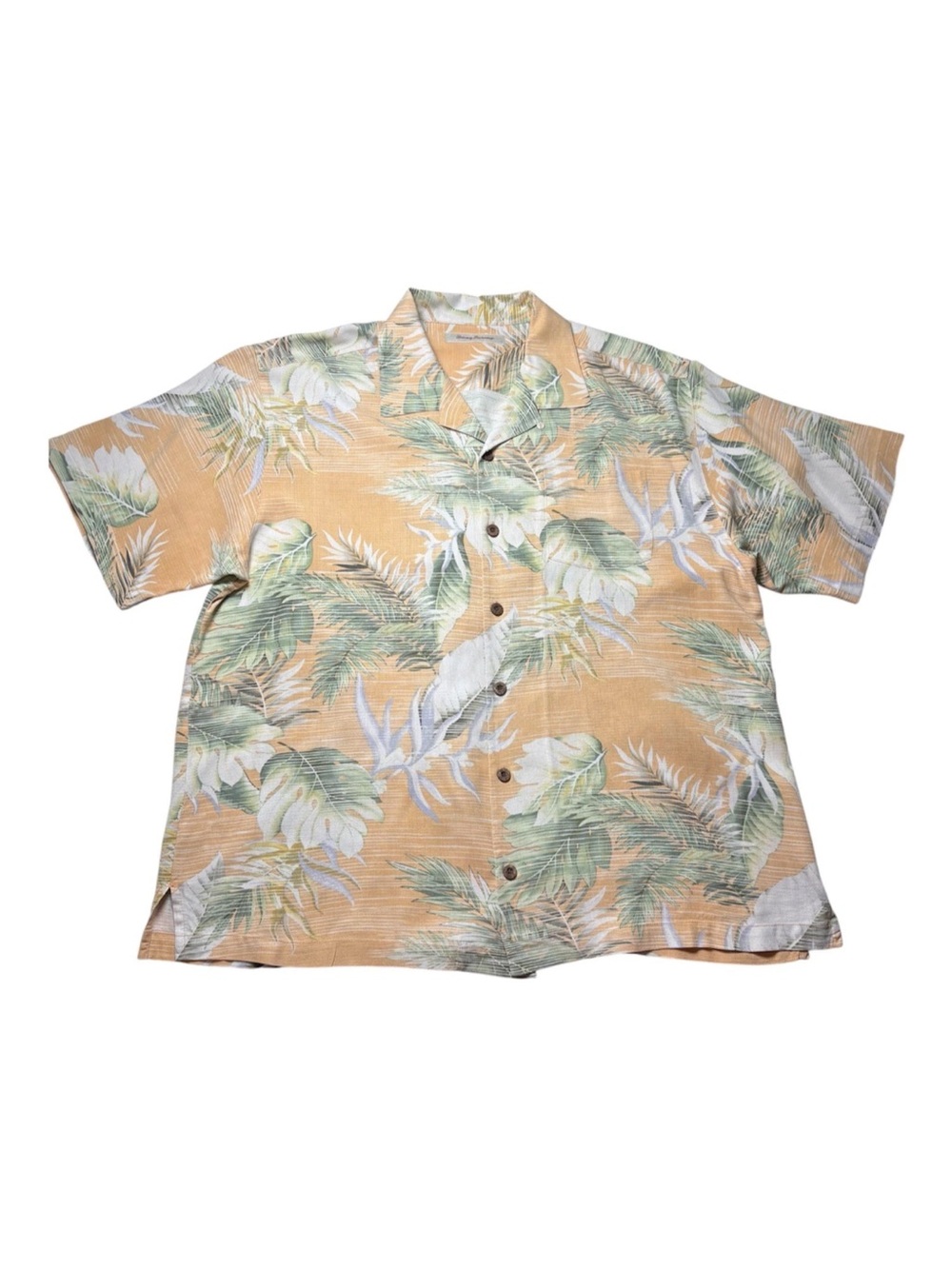 Tommy Bahama 100% Silk Hawaiian Short Sleeve Shirt Mens XL Palm Leaf Print